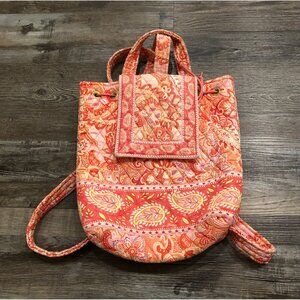 Vera Bradley Pink Orange Small Backpack Bag Paisley Print